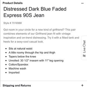 Express Jeans - Express Distressed Dark Blue Faded 90s Jean Express Jeans - Express Distressed Dark Blue Faded 90s Jean